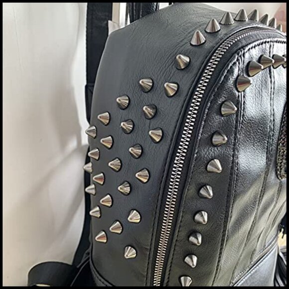 Gothic Punk Rock Faux Leather Backpack Studded Skull Tassels Daypack main image 5